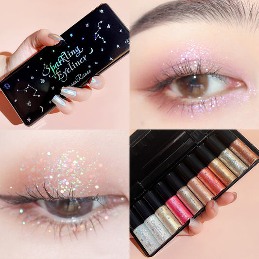 Makeup 10pcs Liquid Eyeliner Set Shiny Silkworm High Gloss