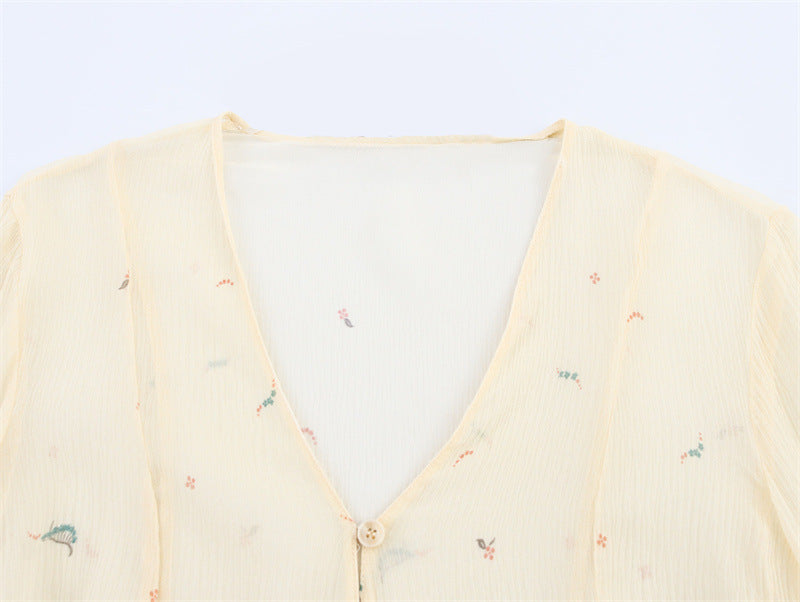 Spring And Summer Ethnic Style Floral Printed Silk Printed Shirt