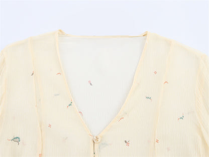 Spring And Summer Ethnic Style Floral Printed Silk Printed Shirt