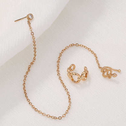 Personalized Earrings One-piece Pierced Nose Ring Chain, Retro Snake-shaped Nose Ring, Ring-shaped C-ear Clip Female Set Accessories