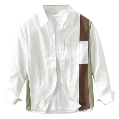 Men's Stitching Long-sleeved Shirt Fashion Cotton Casual All-match Artistic Loose Top