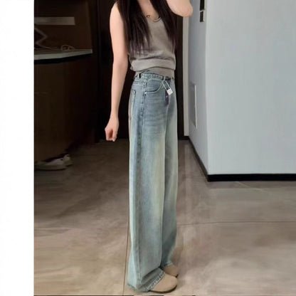 Light Blue Wide-Leg Flared Denim Jeans For Women Spring Style