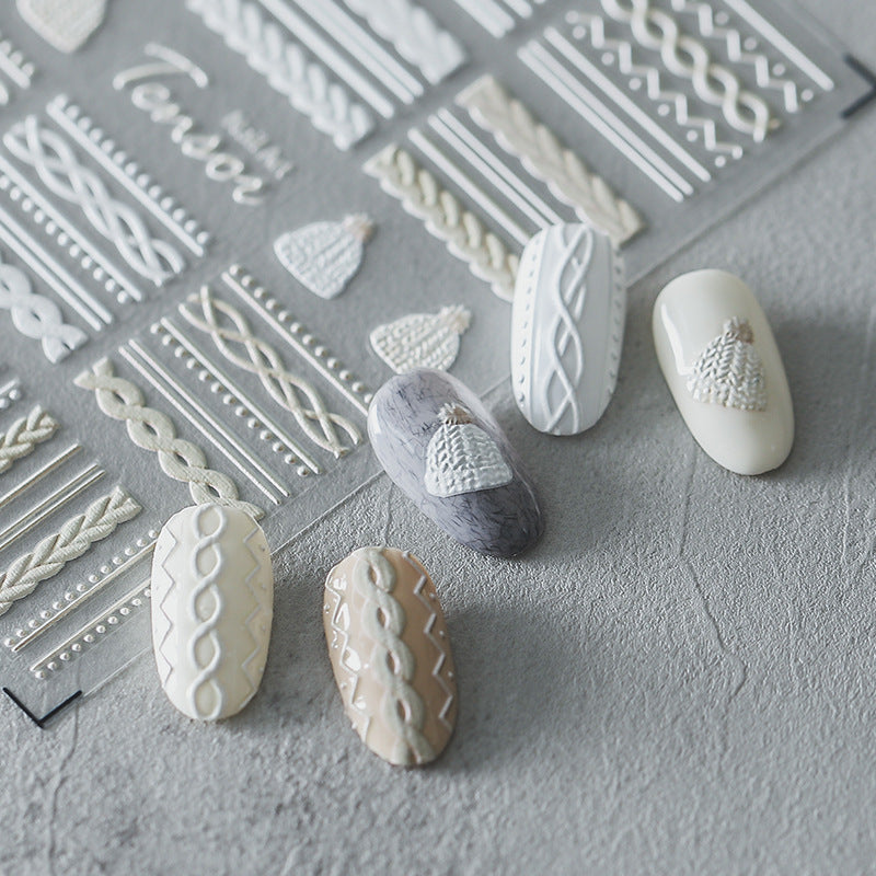 Frosted Transparent Embossed Sweater Pattern Nail Sticker