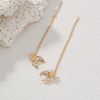New Style Stylish Copper Micro-zircon Butterfly Moon Earrings Long Earrings Raise Earholes Earrings Earrings Earrings Female Accessories