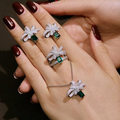 Sterling Silver Necklace Ring Earrings For Women Emerald Emerald Jewelry