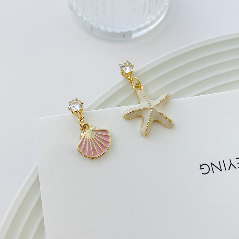 Asymmetric Shell Starfish Vintage Mosquito Coil Ear Clip Earrings
