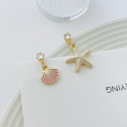 Asymmetric Shell Starfish Vintage Mosquito Coil Ear Clip Earrings