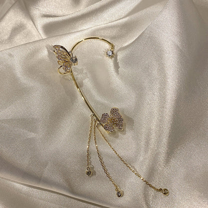 Butterfly Tassel Ear Clip Long Female Non-piercing Earrings