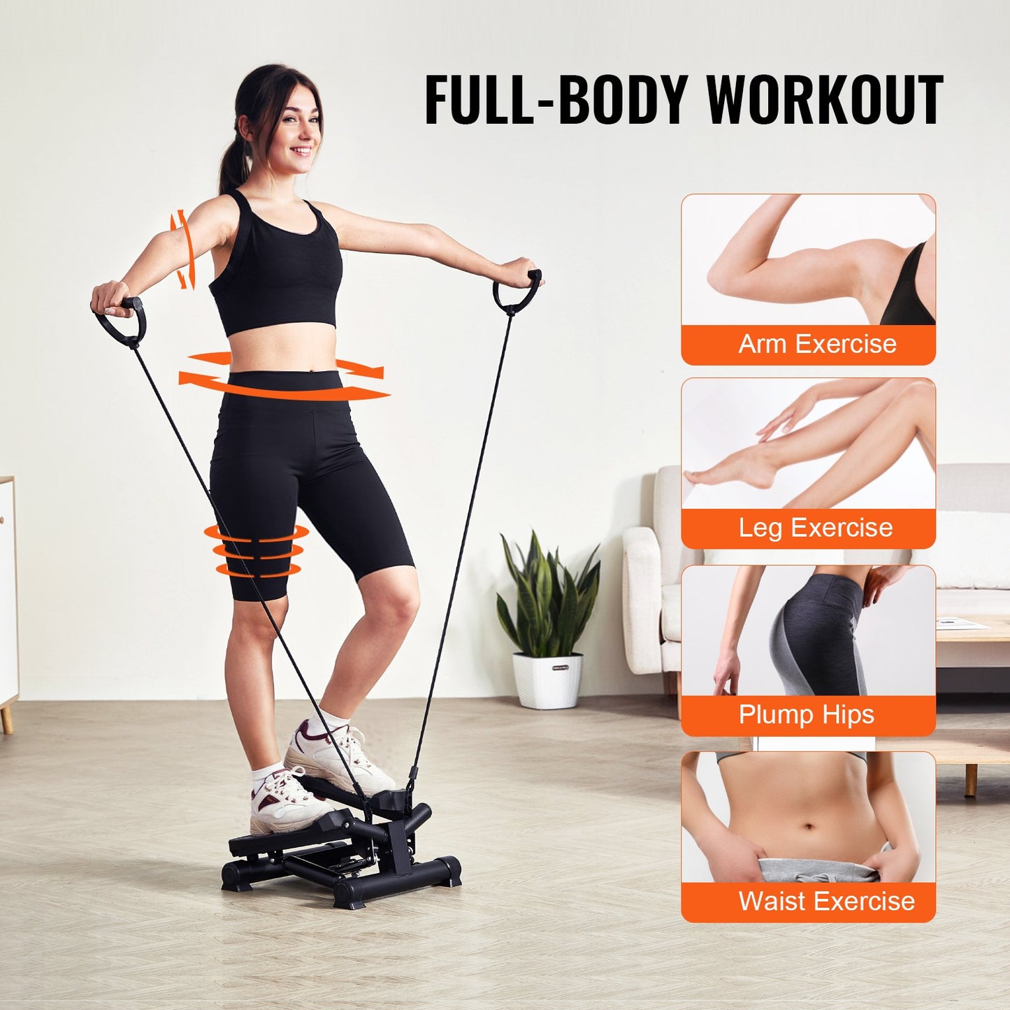 Stair Stepper, Mini Stepper For Exercise At Home, Hydraulic Fitness Twist Stepper With Resistance Bands, Full Body Workout Cardio Equipment, Stair Climber With LCD Monitor, 330LBS Load Capacity