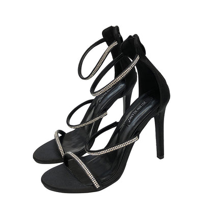 Cross Strap Rhinestone Stiletto Sexy Super High Heel  Toe Roman Sandals Women