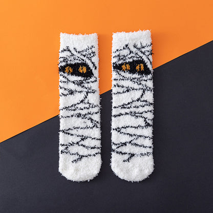 Halloween Men's And Women's Lint-free Plush Bed Socks