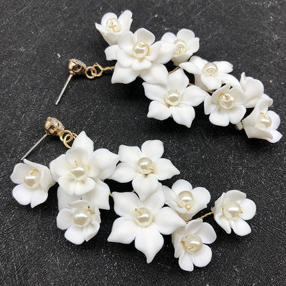 Women's Fashion Ceramic Flower Ear Clip Earrings