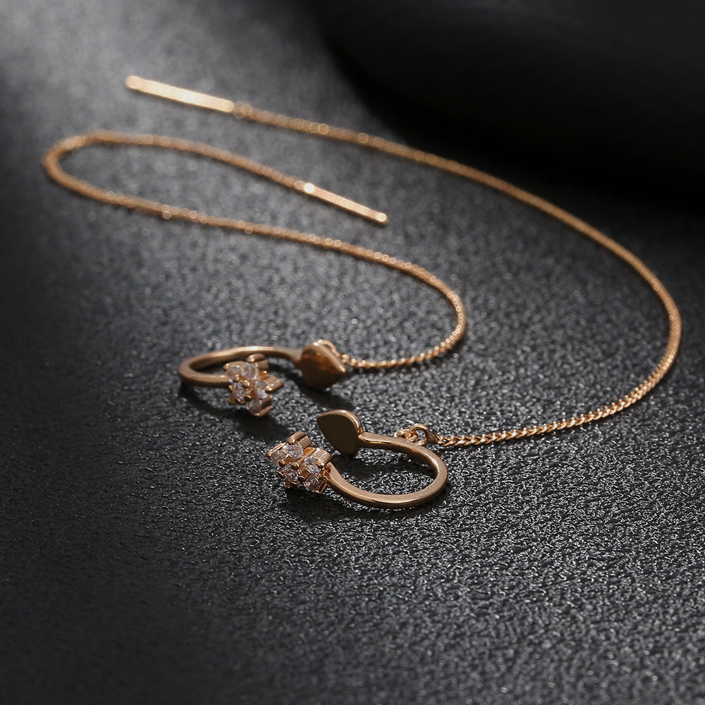 Extra Long Tassel Ear Thread Pentagonal Irregular Geometric Diamond Ear Clip Earrings