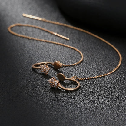 Extra Long Tassel Ear Thread Pentagonal Irregular Geometric Diamond Ear Clip Earrings