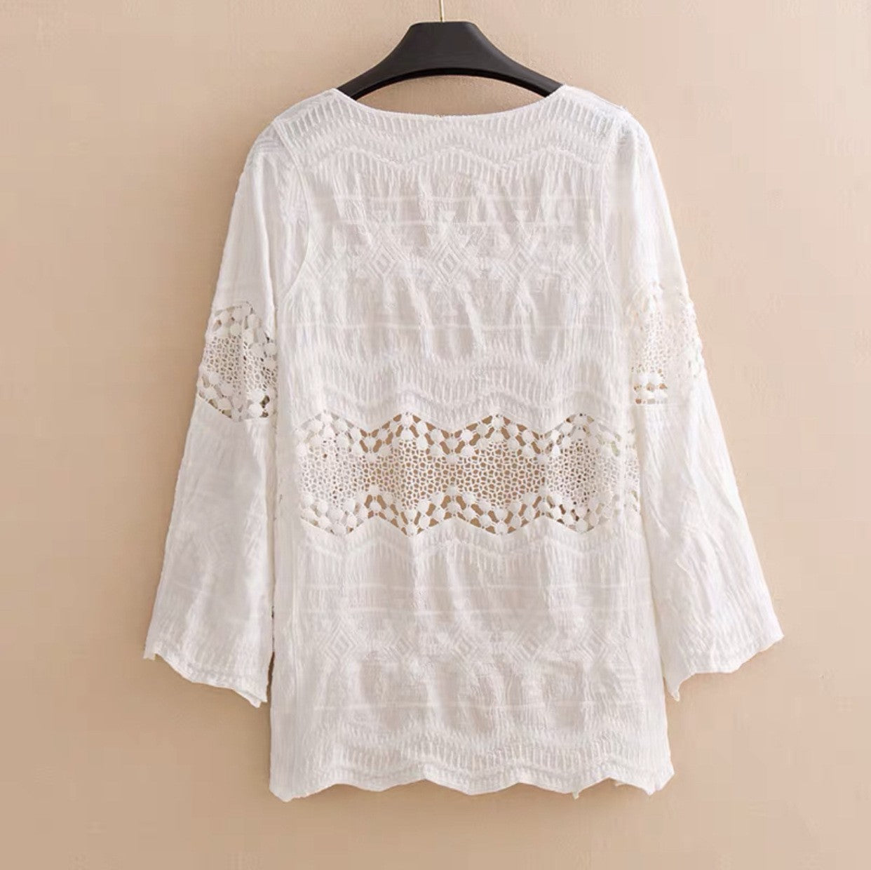 Middle Hollow Embroidered Cardigan Coat