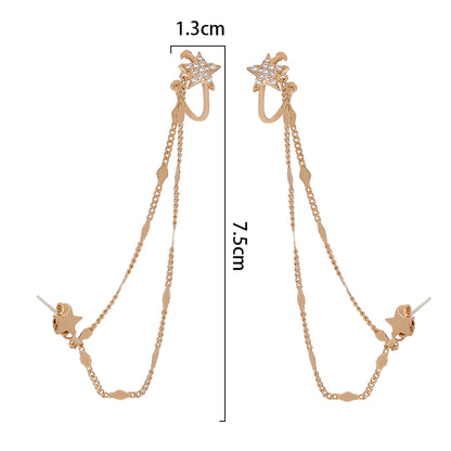 Ear Bone Clip Ear Line Integrated Long Tassel Earrings Micro Set Zircon Five Pointed Star Earrings Ear Clip Jewelry