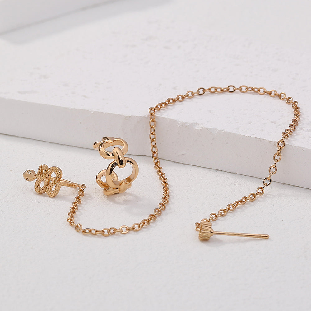 Personalized Earrings One-piece Pierced Nose Ring Chain, Retro Snake-shaped Nose Ring, Ring-shaped C-ear Clip Female Set Accessories
