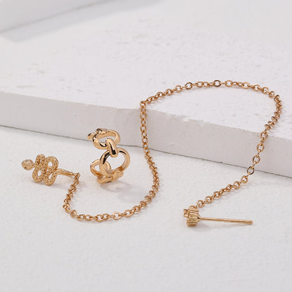 Personalized Earrings One-piece Pierced Nose Ring Chain, Retro Snake-shaped Nose Ring, Ring-shaped C-ear Clip Female Set Accessories
