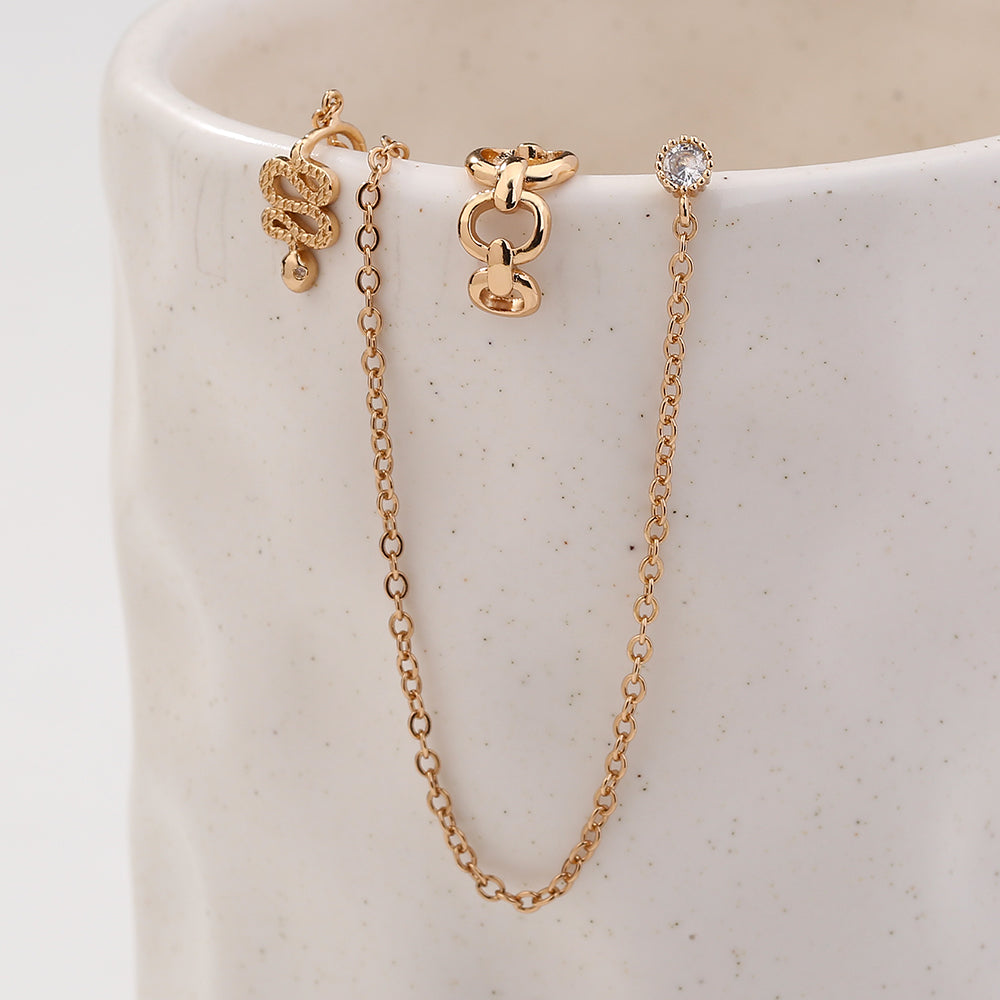 Personalized Earrings One-piece Pierced Nose Ring Chain, Retro Snake-shaped Nose Ring, Ring-shaped C-ear Clip Female Set Accessories