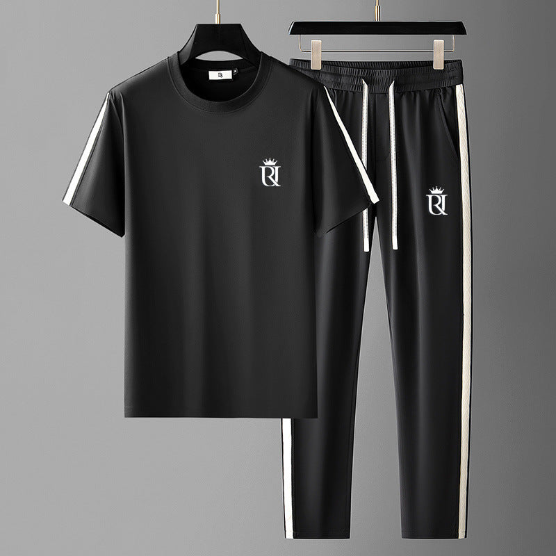 Embroidered Mature Style Short-Sleeve T-Shirt And Casual Long Pants Sports Two-Piece Set