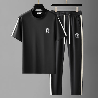Embroidered Mature Style Short-Sleeve T-Shirt And Casual Long Pants Sports Two-Piece Set