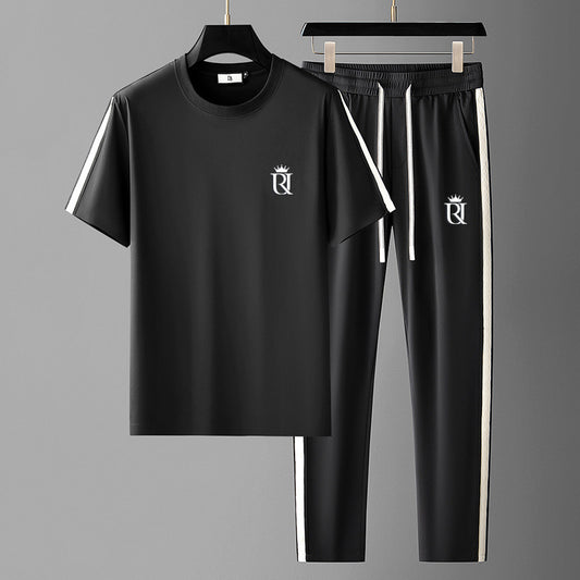 Embroidered Mature Style Short-Sleeve T-Shirt And Casual Long Pants Sports Two-Piece Set