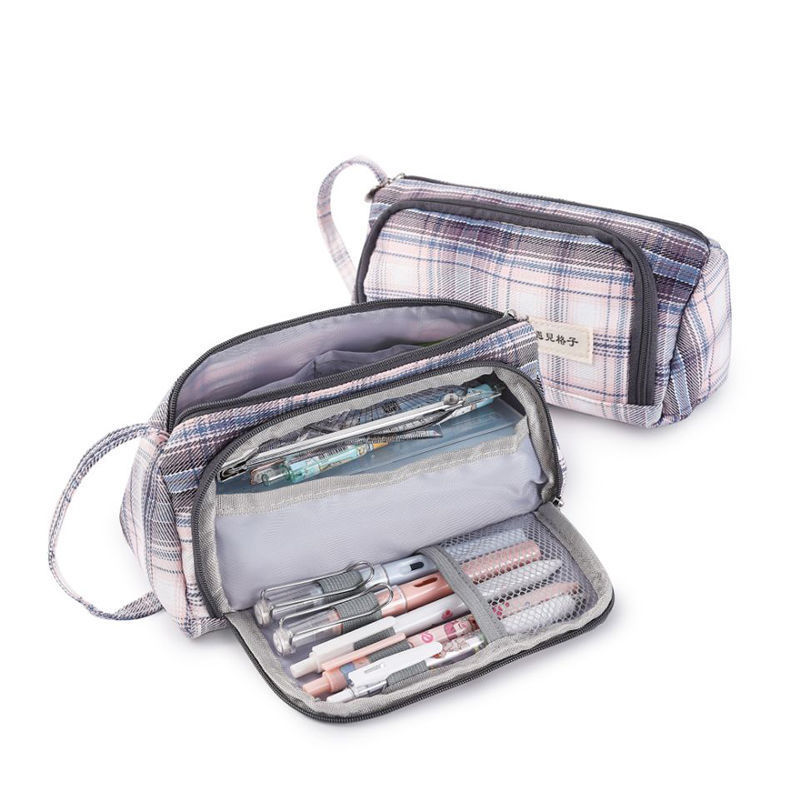 Canvas Pen Bag Large Capacity Double Wall Cute Multi-functional Girl Stationery Box High School Junior High School Japanese Style