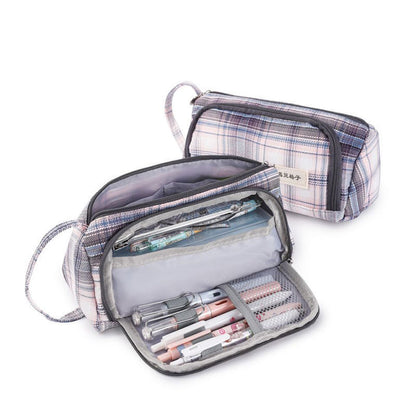 Canvas Pen Bag Large Capacity Double Wall Cute Multi-functional Girl Stationery Box High School Junior High School Japanese Style