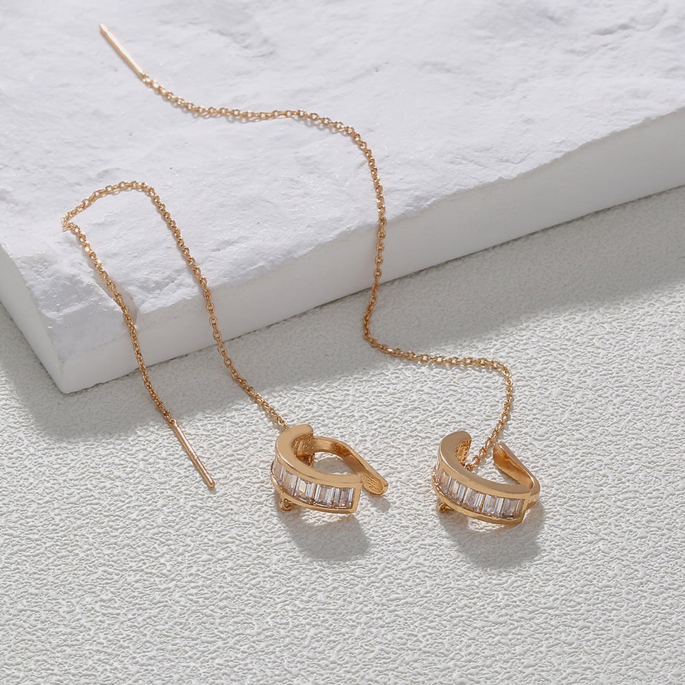 Ear Bone Clip Ear Line Integrated Long Tassel Earrings Micro Inlaid With Zircon C-type Half Round Earrings Ear Clip Accessories