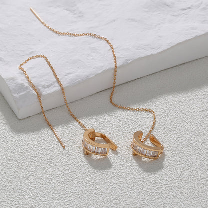 Ear Bone Clip Ear Line Integrated Long Tassel Earrings Micro Inlaid With Zircon C-type Half Round Earrings Ear Clip Accessories