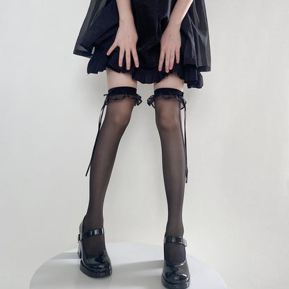New Knee Length Stockings With Lace And Lace Summer Bow Pure Desire Ballet Calf Socks For Women