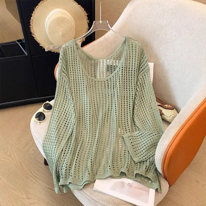 Flab Hiding Sun Protective Blouse Round Neck Design Long Sleeve Top