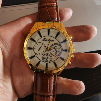 Men's Leather Strap Quartz Sports Watch