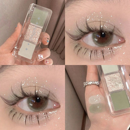 Tri-color Green Eyeshadow Matte Pearly And Fine Shimmer