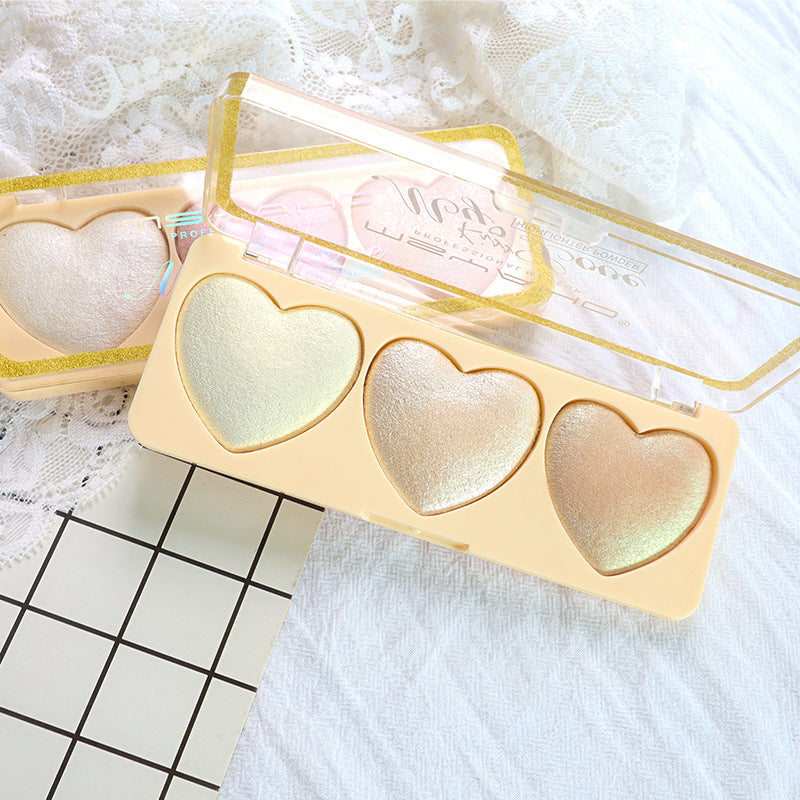 Three-color Love High-gloss Pearlescent Brightening Cute Girl Student Eye Shadow Repair Makeup Palette