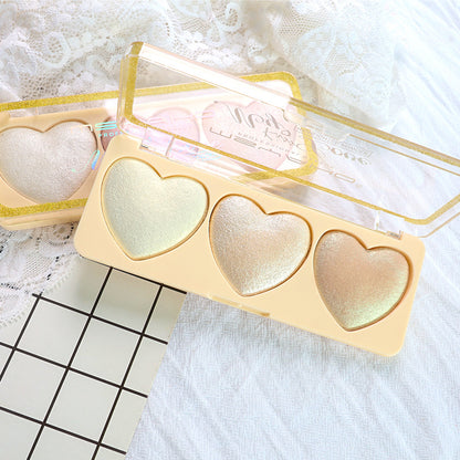 Three-color Love High-gloss Pearlescent Brightening Cute Girl Student Eye Shadow Repair Makeup Palette