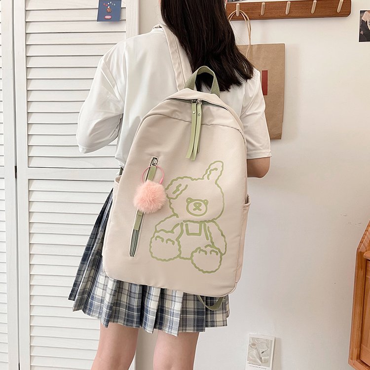 Cute And Cute Print Bear Soft Girl Student School Bag Personality Girl Backpack
