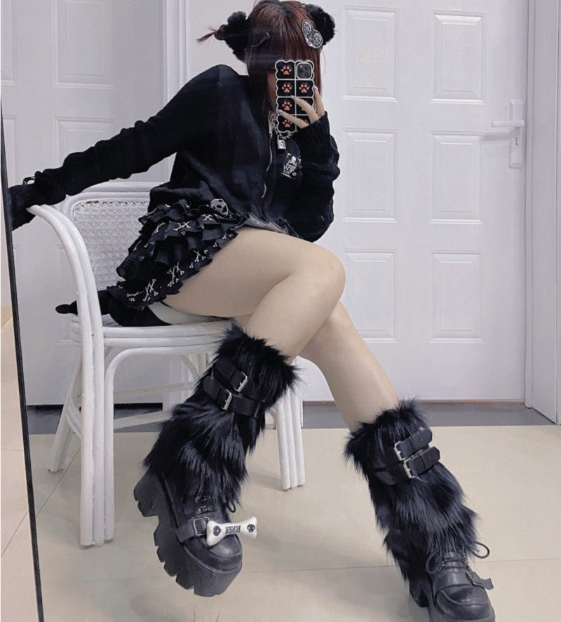 Harajuku Millennium Punk Leather Buckle Plush Socks