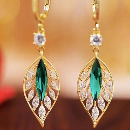 Shining Zircon Green Leaves Ear Clip Trendy Elegant Earrings