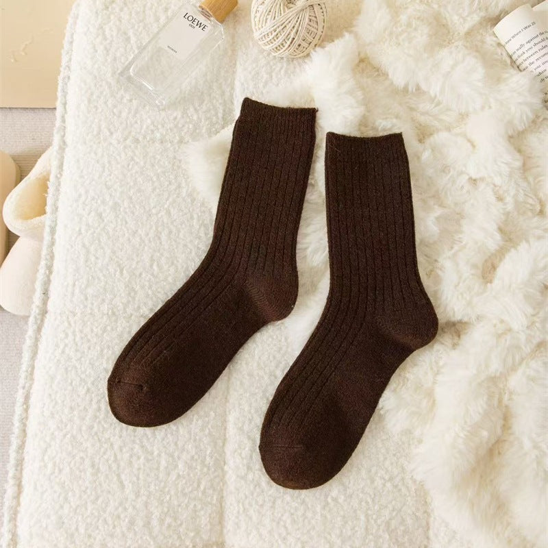 Japanese-style Solid-color Wool Socks For Women