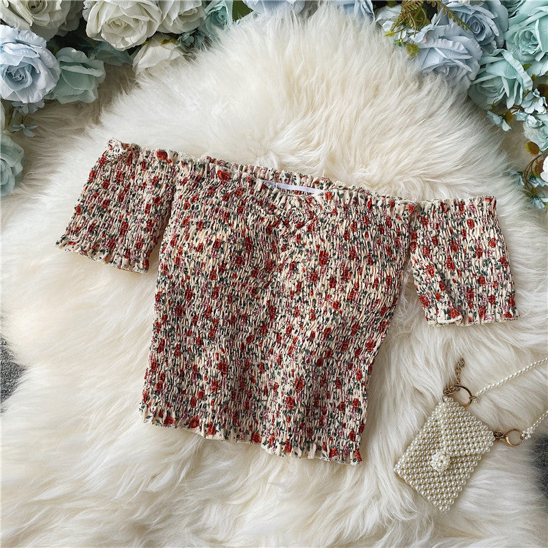 Sexy Floral Chiffon Shirt Short-sleeved Summer Western Style