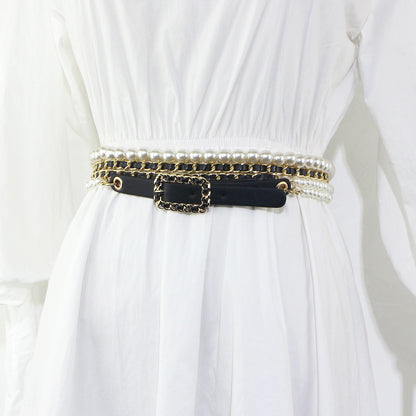 Pearl Chain, Drawstring Waist Chain, Women's Dress Accessories