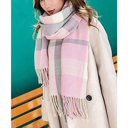 Couple Winter Scarf - Thick Warm Polyester Tassel Shawl Wrap, 180x70cm Unisex Scarves For Women & Men, Christmas Thanksgiving Gift