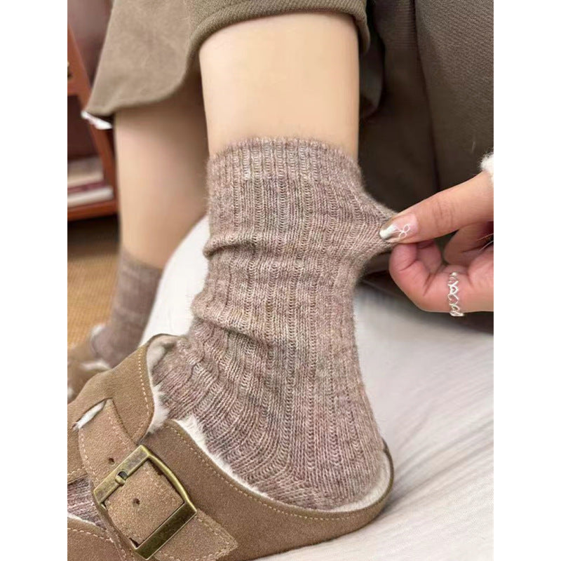 Japanese-style Solid-color Wool Socks For Women