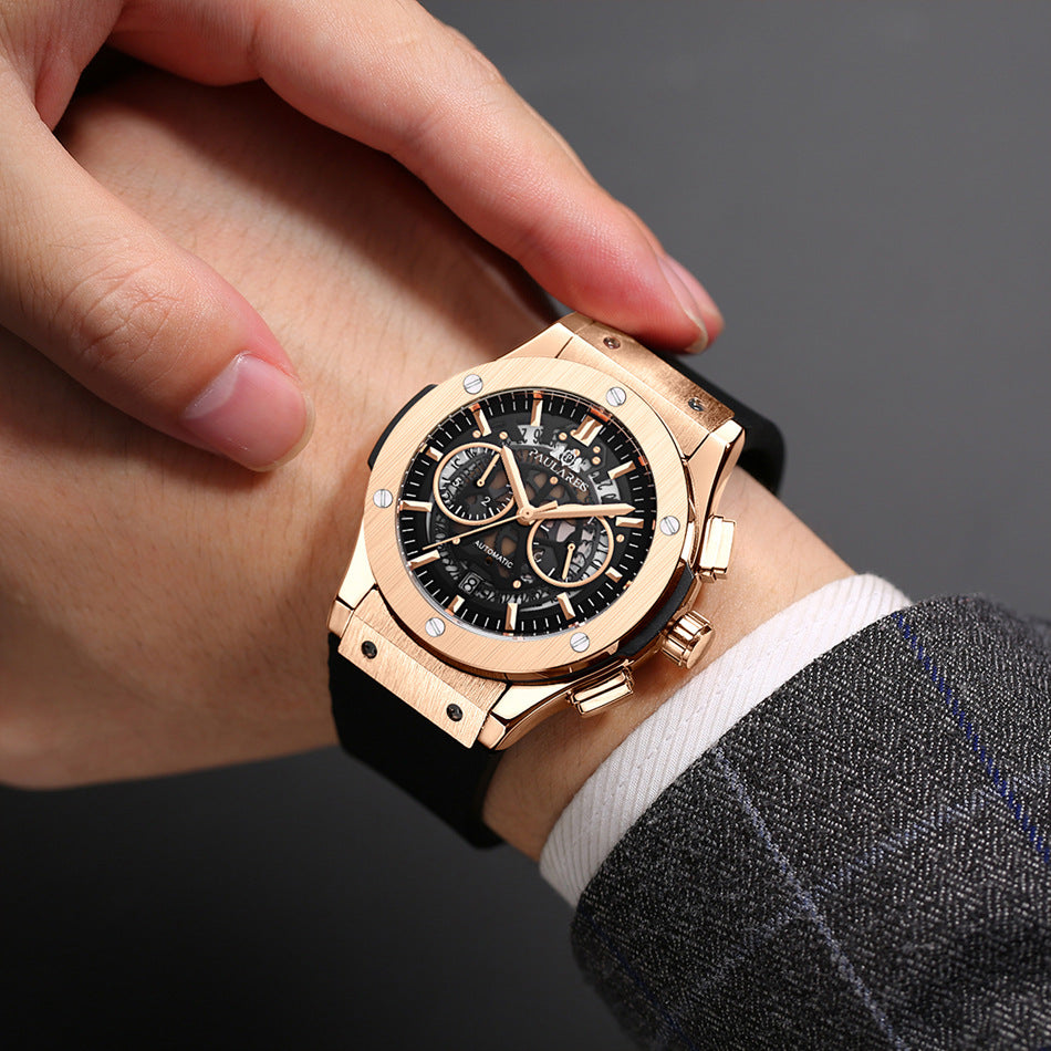 Multifunctional Rubber-Strap Quartz Stopwatch Mens Watch
