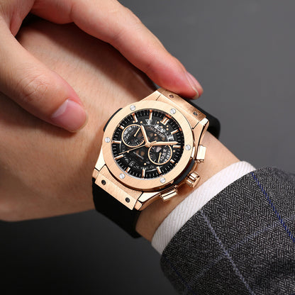 Multifunctional Rubber-Strap Quartz Stopwatch Mens Watch