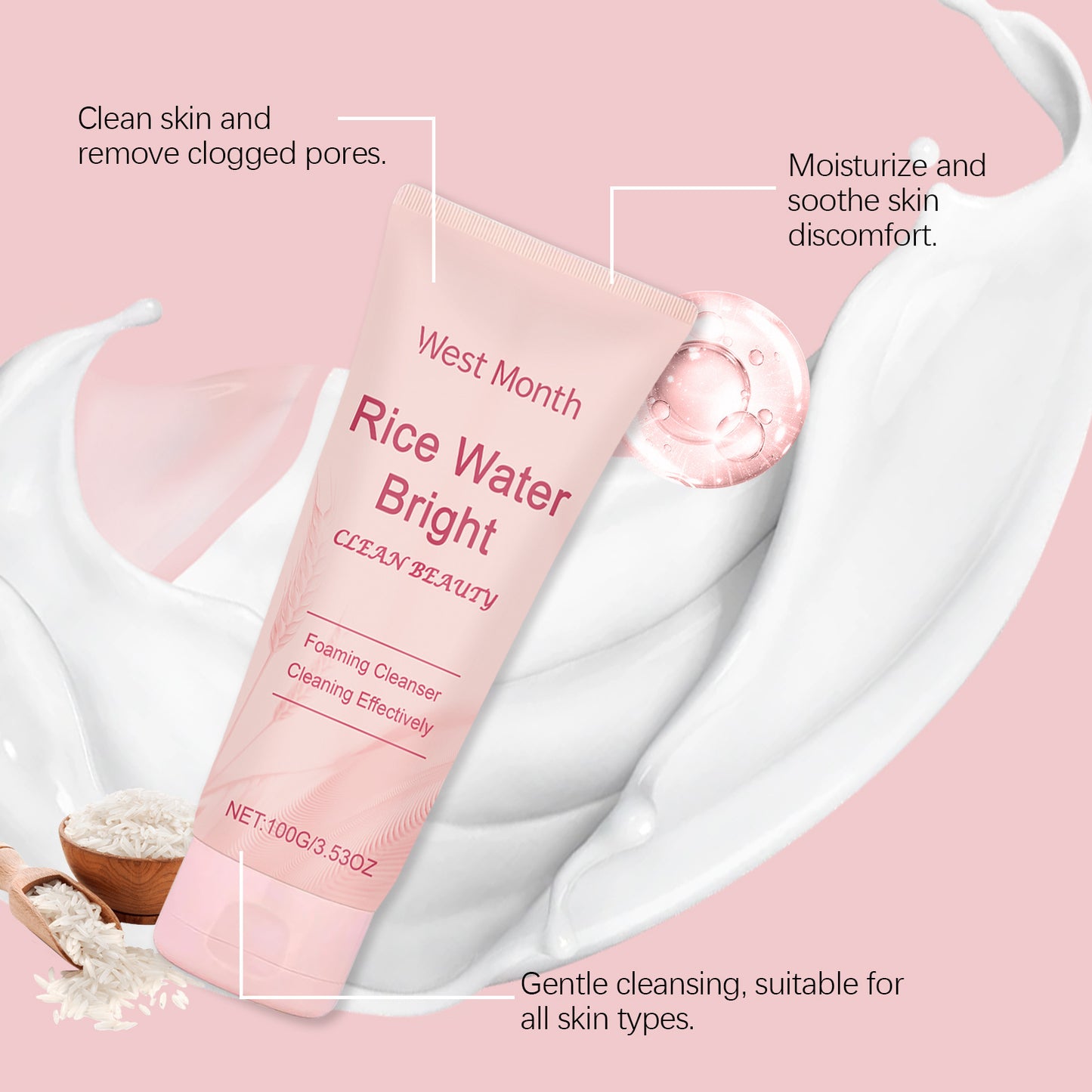 WEST MONTH Rice Facial Cleanser Nourishing Moisturizing Cleaning