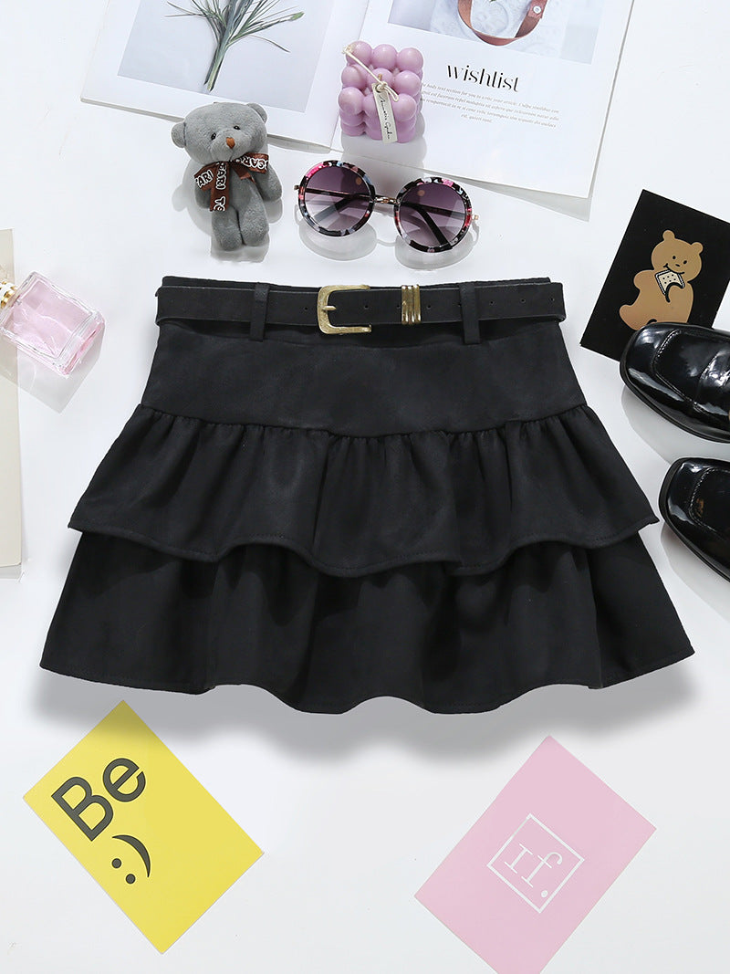 Brown Suede Cake Skirt For Women