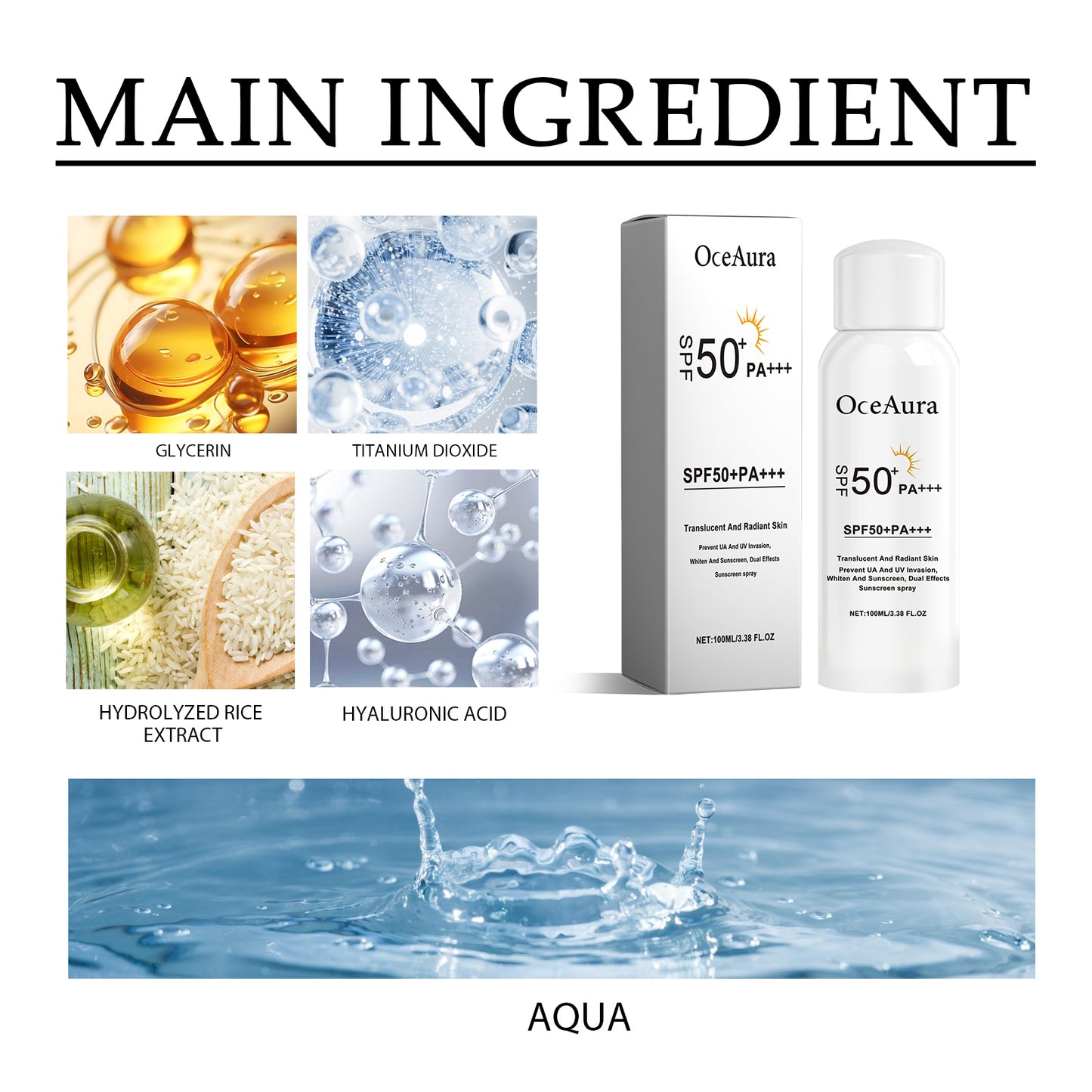 OceAura Sunscreen Spray, Moisturizing And Refreshing Protective Spray For Outdoor Uv Protection