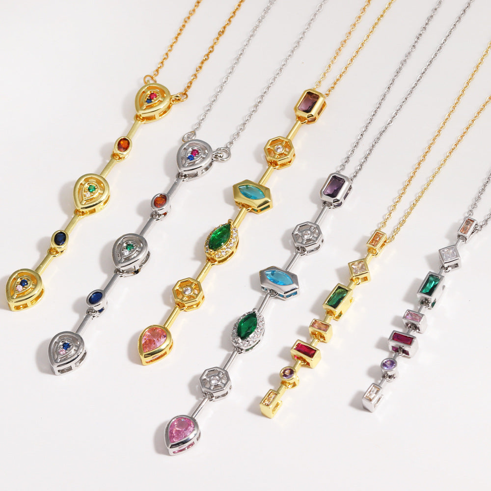 Square Colored Diamond Pendant Necklace For Women